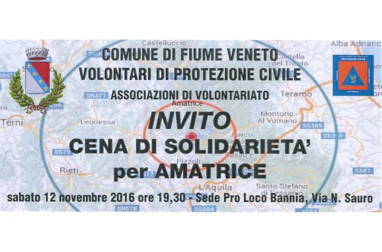 Cena di solidarietà per Amatrice – Sabato 12 novembre